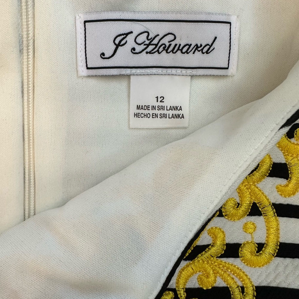 Striped Black and White Dress w/ Yellow Embellishments - Picture 3 of 4